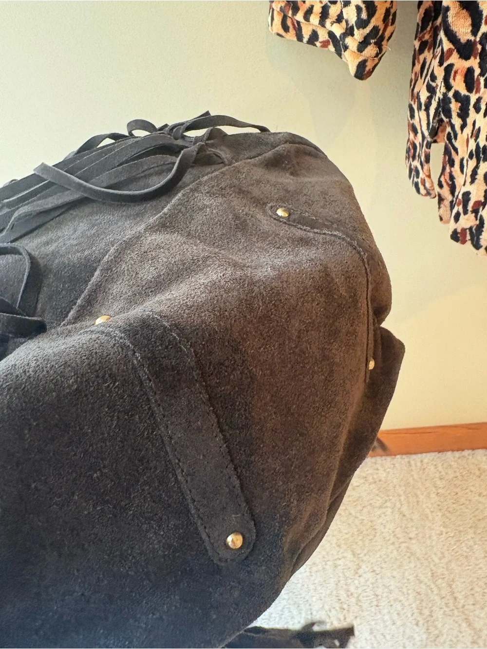 HUGE GAP Leather/Suede Hobo Fringe Bag Gold Hardware 17”!!!